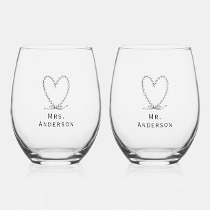 Verre À Vin Sans Pied Entièrement personnalisable M. et Mme coeur floral