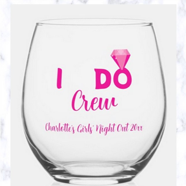 Verre À Vin Sans Pied Équipe de fête de mariage modifiable I Do Crew (Créateur téléchargé)