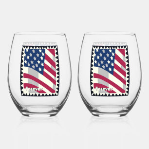 VERRE À VIN SANS PIED ÉTATS-UNIS D'AMÉRIQUE DRAPEAU FOREVER STAMP