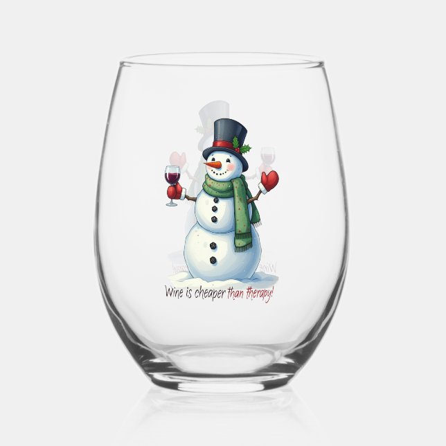 Verre À Vin Sans Pied Fantastique Noël bonhomme de neige (Recto)