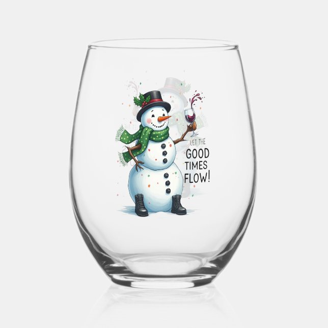 Verre À Vin Sans Pied Fantastique Noël bonhomme de neige (Recto)