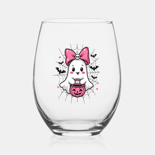 Verre À Vin Sans Pied Fantôme éffrayant avec Pink Bow Sensibilisation au (Verso)