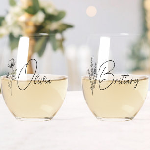Verre À Vin Sans Pied Femme de chambre florale à la mode personnalisée