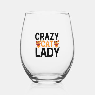 Verre À Vin Sans Pied Femme de chat folle