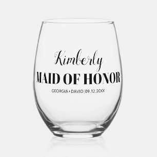 Verre À Vin Sans Pied Femme d'honneur nom mariage de typographie noire