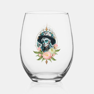 Verre À Vin Sans Pied Femme étonnante avec un maquillage crâne à sucre é