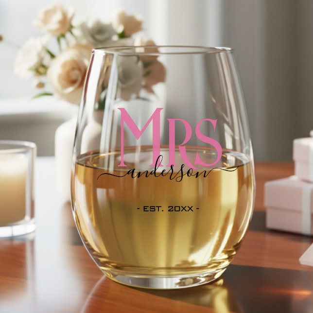 Verre À Vin Sans Pied Femme rose Mariée Mme Anniversaire du Mariage (Pink Wife Bride Mrs Wedding Anniversary Stemless Wine Glass
)