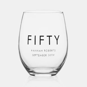 Verre À Vin Sans Pied Fête d'anniversaire de 50 ans Moderne Fifty Nom Da