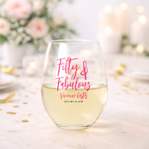 Verre À Vin Sans Pied Fête d'anniversaire rose moderne 50 ans et fabuleu
