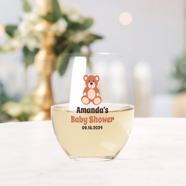 Verre À Vin Sans Pied Fête de Baby shower de l'ours en peluche personnal (Insitu (Mariage))