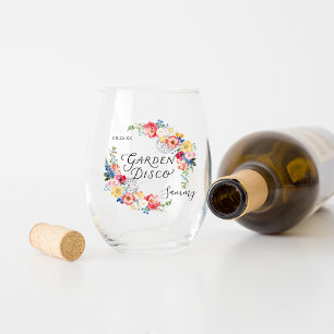 Verre À Vin Sans Pied Fête de Bachelorette Disco de Jardin Monogramme