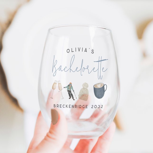 Verre À Vin Sans Pied Fête de Bachelorette Personnalisée Station de Ski  (Créateur téléchargé)