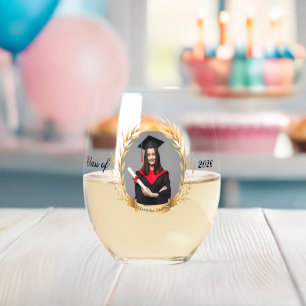 Verre À Vin Sans Pied Fête de fin d'études avec photo élégante et laurie