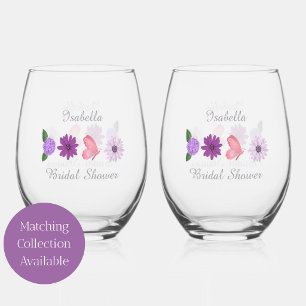 Verre À Vin Sans Pied Fête de mariage Floral & Papillon Personnalisée