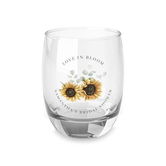 Verre À Vin Sans Pied Fête de Mariage Florale avec Feuillage Tournesol (Bridal Shower Sunflower Eucalyptus Wine Glass )