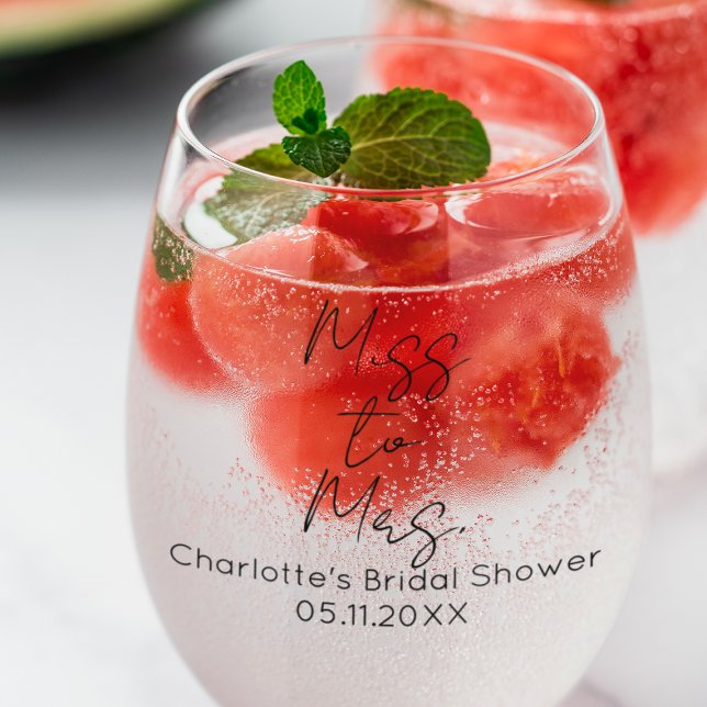 Verre À Vin Sans Pied Fête des mariées Personnalisée Mlle À Mme (Personalized Bridal Shower Miss To Mrs Stemless Wine Glass
)