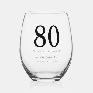 Verre À Vin Sans Pied Fête élégante pour les 80 ans Nom Date