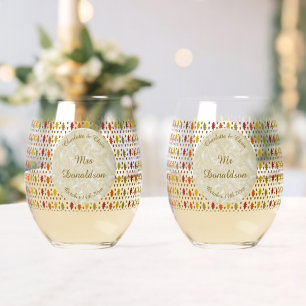 Verre À Vin Sans Pied Feuilles de chêne et Acorns Automne Mariage d'auto
