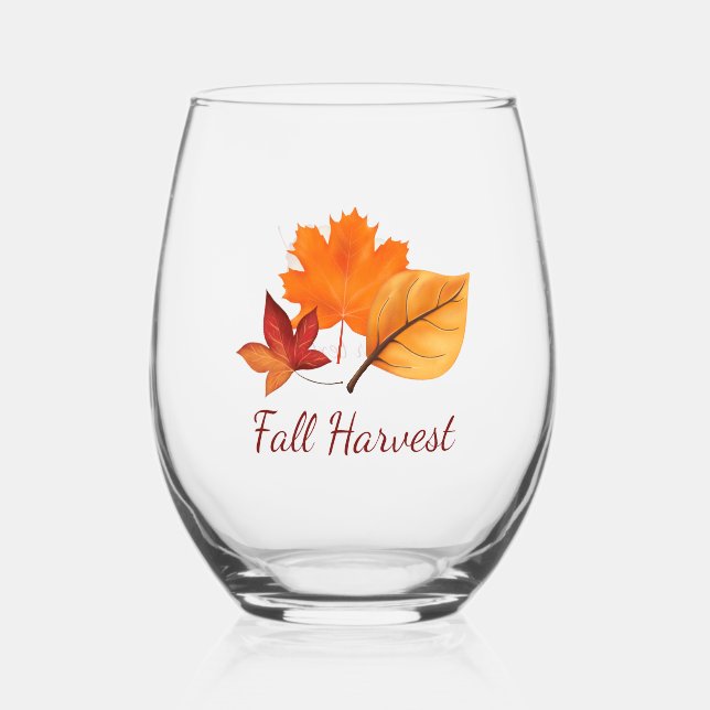 Verre À Vin Sans Pied Feuilles de récolte d'automne (Recto)
