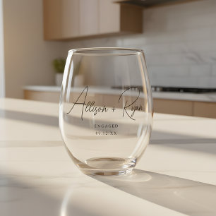 Verre À Vin Sans Pied Fiançailles avec noms personnalisés de style minim