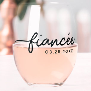 Verre À Vin Sans Pied Fiancée Élégante Typographie Cadeau Fiançailles pe