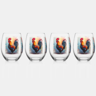 Verre À Vin Sans Pied Fier coq brillant affiché