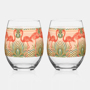 Verre À Vin Sans Pied Flamant rose Art déco du Paradis tropical