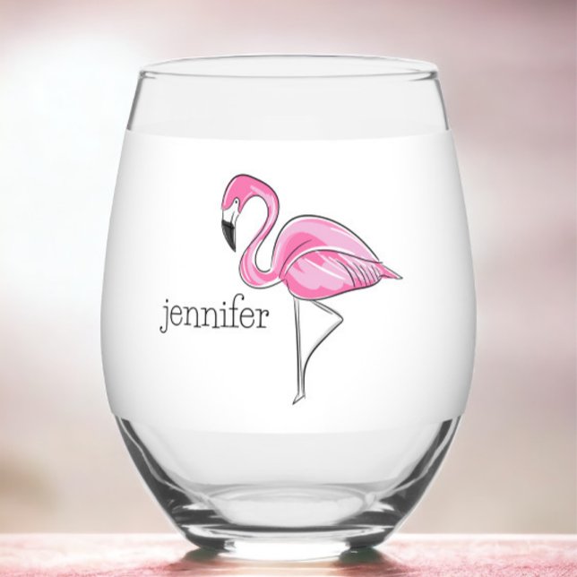 Verre À Vin Sans Pied Flamant rose rose Preppy Personnalisé (Créateur téléchargé)