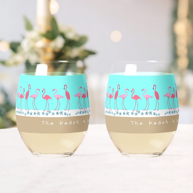 Verre À Vin Sans Pied Flamants Roses Citation de Plage  (Insitu (Mariage))