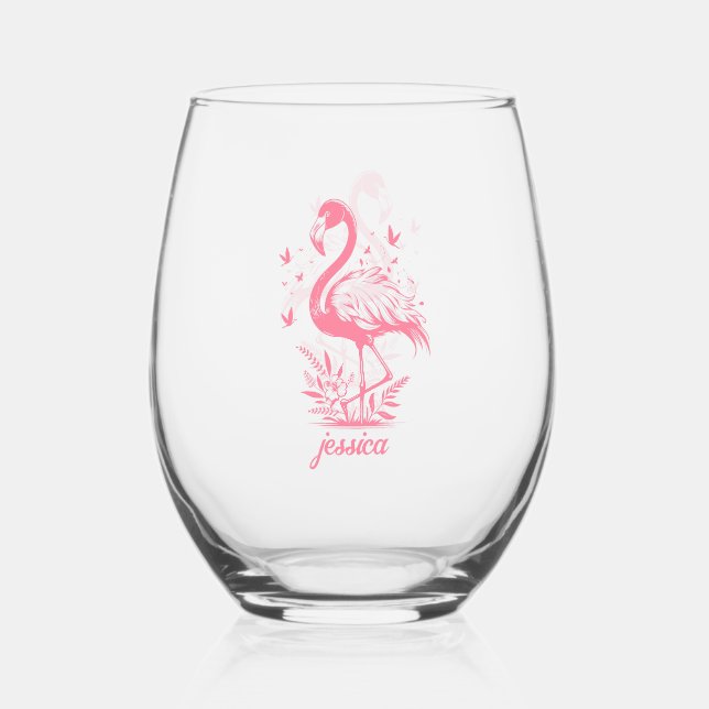 Verre À Vin Sans Pied Flamingo rose et papillons (Recto)