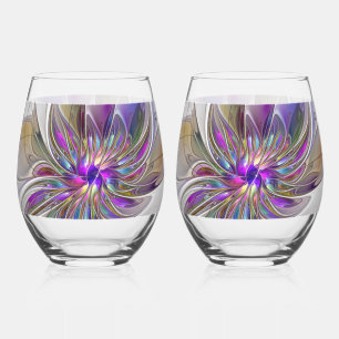 Verre À Vin Sans Pied Fleur d'art Abstrait, énergique et coloré