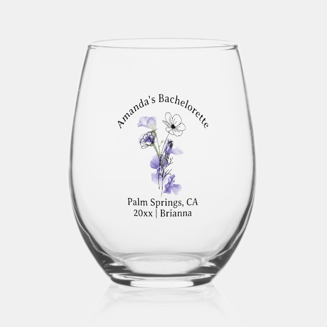 Verre À Vin Sans Pied Fleur de naissance de la future mariée Février Vio (Verso)