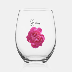 Verre À Vin Sans Pied Fleur de pivoine rose vive personnalisée
