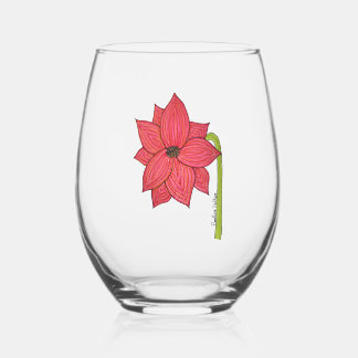 Verre À Vin Sans Pied Fleur Étoile Rouge Vide