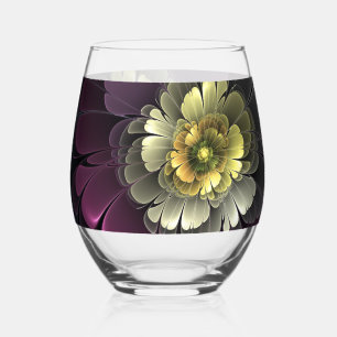Verre À Vin Sans Pied Fleur fractale grise et pourpre moderne abstraite