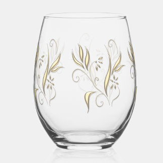 Verre À Vin Sans Pied Fleur moderne en or