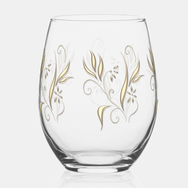 Verre À Vin Sans Pied Fleur moderne en or (Elegant modern floral design.)
