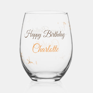 Verre À Vin Sans Pied Fleur orange brune heureux anniversaire ajouter no