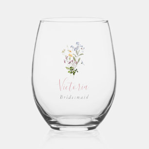 Verre À Vin Sans Pied Fleur sauvage Vin sans pierre verre Bridesmaid cad