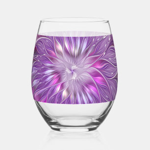 Verre À Vin Sans Pied Fleur violette rose, art fractal abstrait de la pa