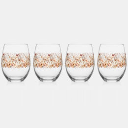Verre À Vin Sans Pied Fleurissement Floral d'Automne Chaud