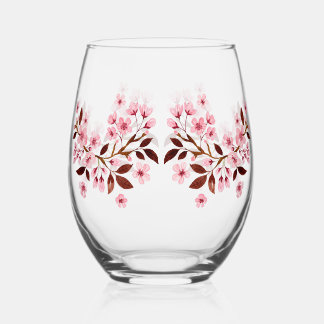 Verre À Vin Sans Pied Fleurs de cerisiers roses