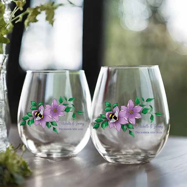Verre À Vin Sans Pied Fleurs de lavande de bourdon Jaune (Créateur téléchargé)