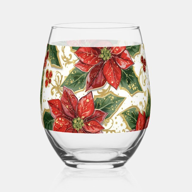 Verre À Vin Sans Pied Fleurs de Noël Rouge Poinsettia (Recto)