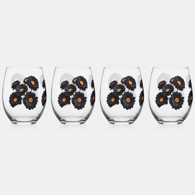 Verre À Vin Sans Pied Fleurs de velours noir (Recto)