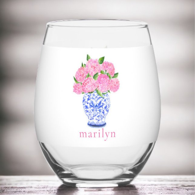 Verre À Vin Sans Pied Fleurs d'hydrangeas aquarelle rose chinoiserie per (Créateur téléchargé)