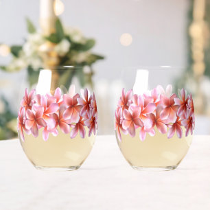 Verre À Vin Sans Pied Fleurs Frangipani roses Lunettes de boisson hawaïe