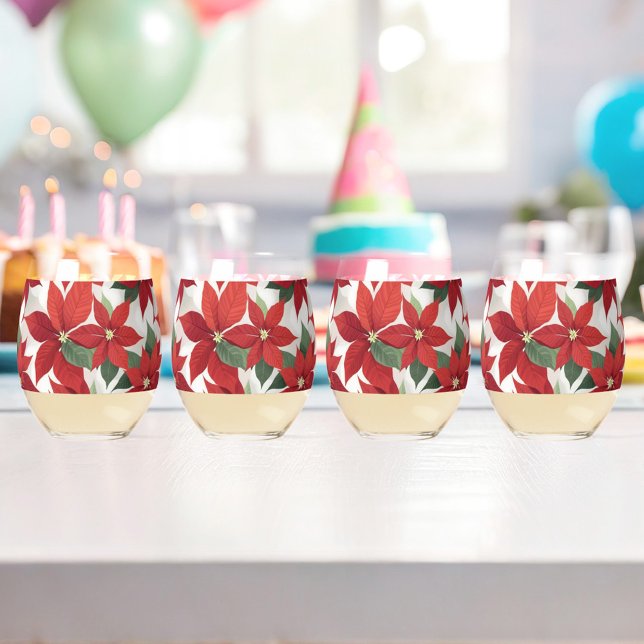 Verre À Vin Sans Pied Fleurs Poinsettias Rouges (Red Poinsettias Christmas Glasses!)