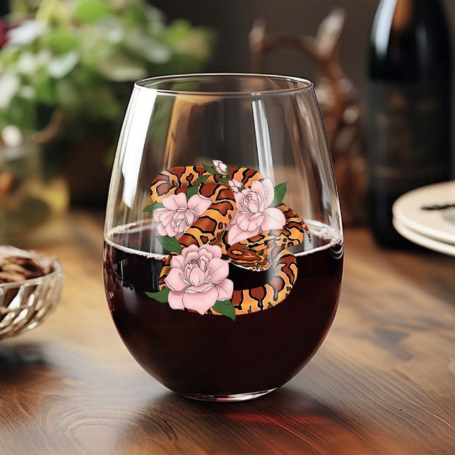 Verre À Vin Sans Pied Fleurs roses du serpent de maïs vert (Créateur téléchargé)