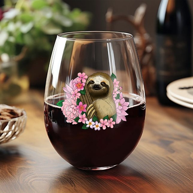 Verre À Vin Sans Pied Fleurs roses parentes (Créateur téléchargé)